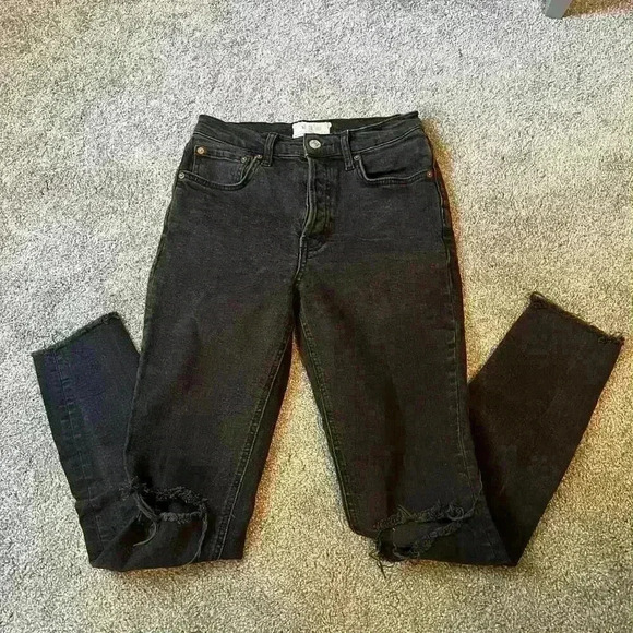 Free People Black Denim Distressed Jeans Size 27 - Picture 1 of 5